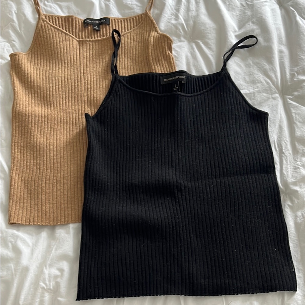 Banana Republic Ribbed Tank Tops - Black and Beige